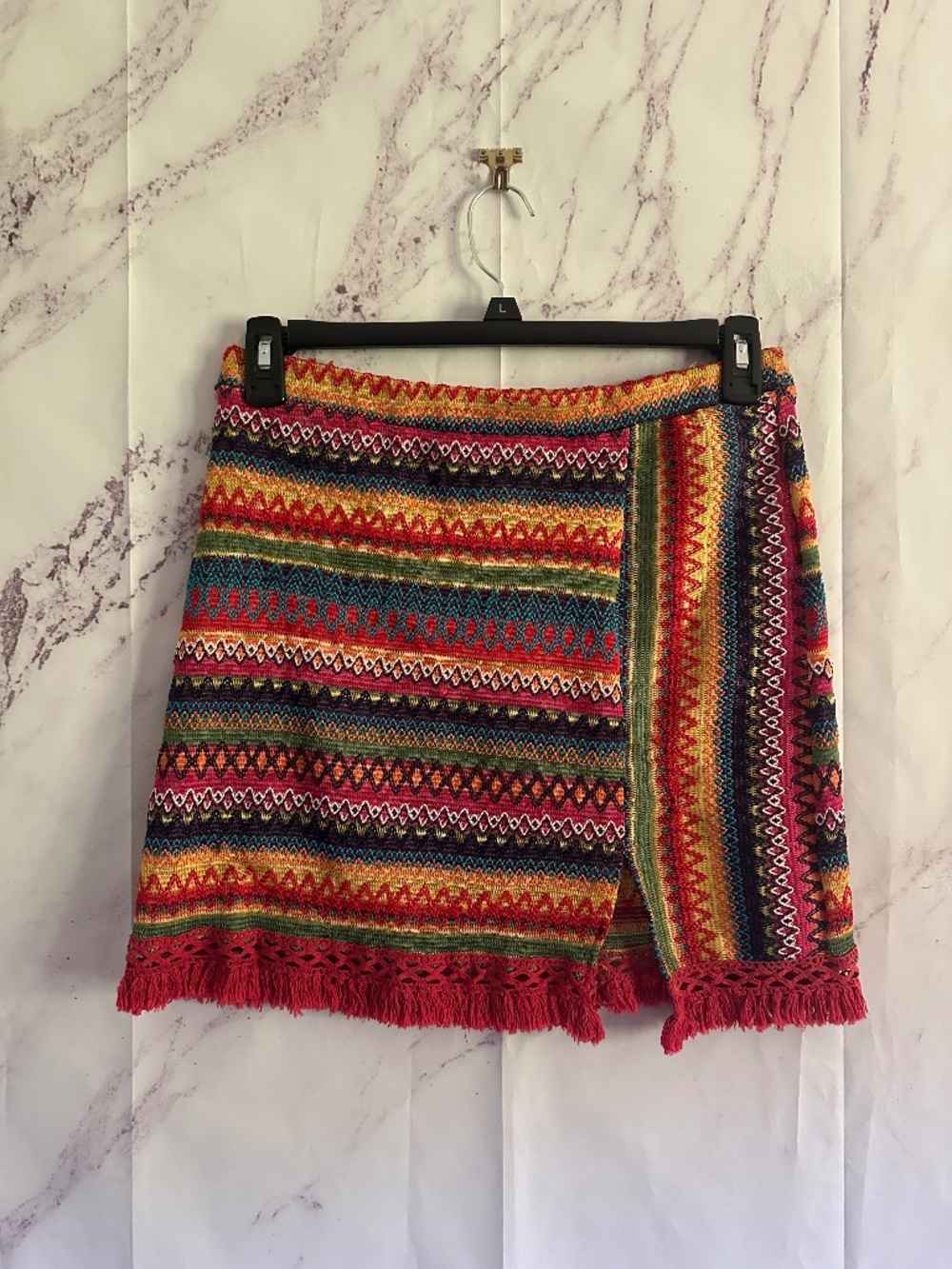 MULTICOLOR BOHO FRINGE DETAIL SKIRT WOMENS XL